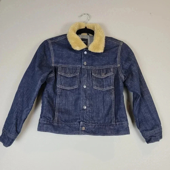 Gap Kids Denim Jacket Shearling Collar Medium - Picture 1 of 9